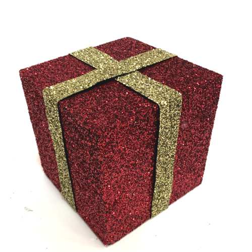 390mm cube polystyrene present - with glittered ribbon