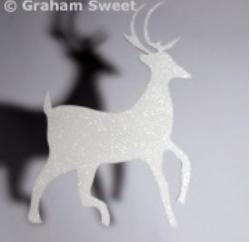 280mm long - pack of 10 2D Polystyrene Reindeer - in a standing pose - Glittered