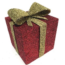 100mm cube polystyrene present - with glittered ribbon and bow